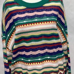 NWOT-FIRST LOVE CROCHET MULTICOLOR BOHO VIBE FALL SWEATER-SIZE LARGE